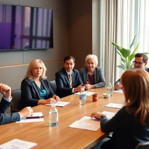 Roundtable meeting discussing affordable childcare initiatives