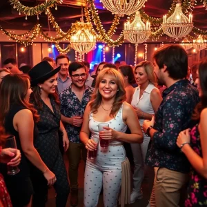 Community members celebrating at the Annual Gala with 70s disco theme