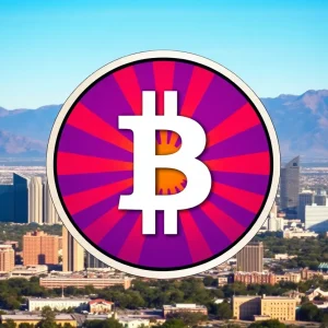 Conceptual illustration of Bitcoin and Arizona state flag
