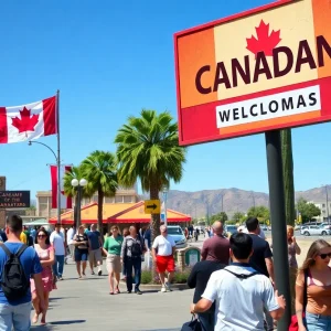 Tourists enjoying a sunny day in Arizona with Canadian culture represented