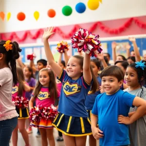 Students engaging in a pep rally celebrating autism education