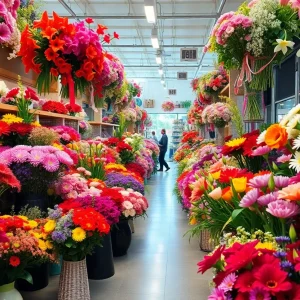 A vibrant flower shop in Phoenix filled with various flower arrangements during peak season.