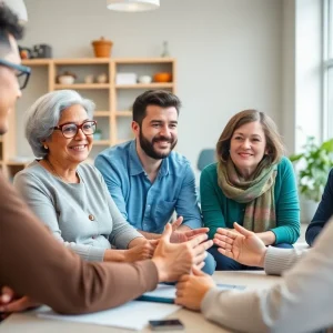 Diverse individuals in a community meeting about disability services