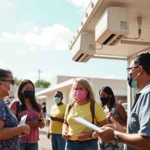 Community outreach providing air conditioning assistance during a heat wave