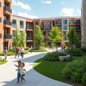 Families enjoying outdoor spaces at La Esperanza Terrace in Phoenix