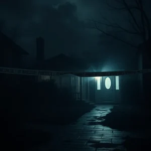 Artistic representation of a crime scene related to the Luna family murders