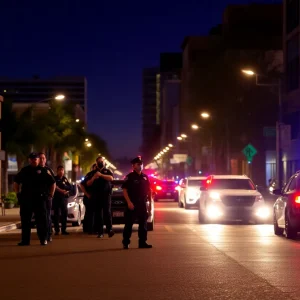 Police officers on patrol in a Phoenix neighborhood at night.