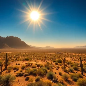 A view of the Phoenix desert landscape during a heatwave.