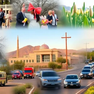 A montage depicting conflicting events during Easter weekend in Phoenix, including emergency scenes and peaceful celebrations.