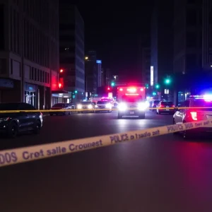 Crime scene in downtown Phoenix showing police activity