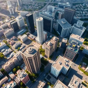 Aerial view of Scottsdale with office buildings and residential areas