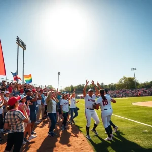 Texas Tech Softball team celebrating their Big 12 title win at Rocky Johnson Field.