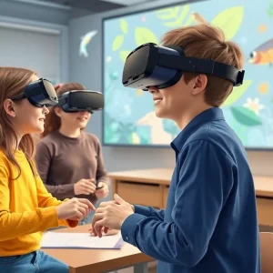 Students engaging with virtual reality experiences in biology class
