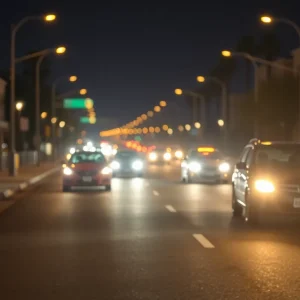 Dark Phoenix street illuminated by car headlights, symbolizing community concern over road safety.