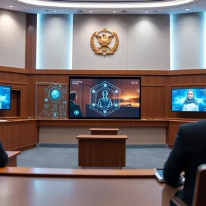 Courtroom showcasing AI video presentation technology
