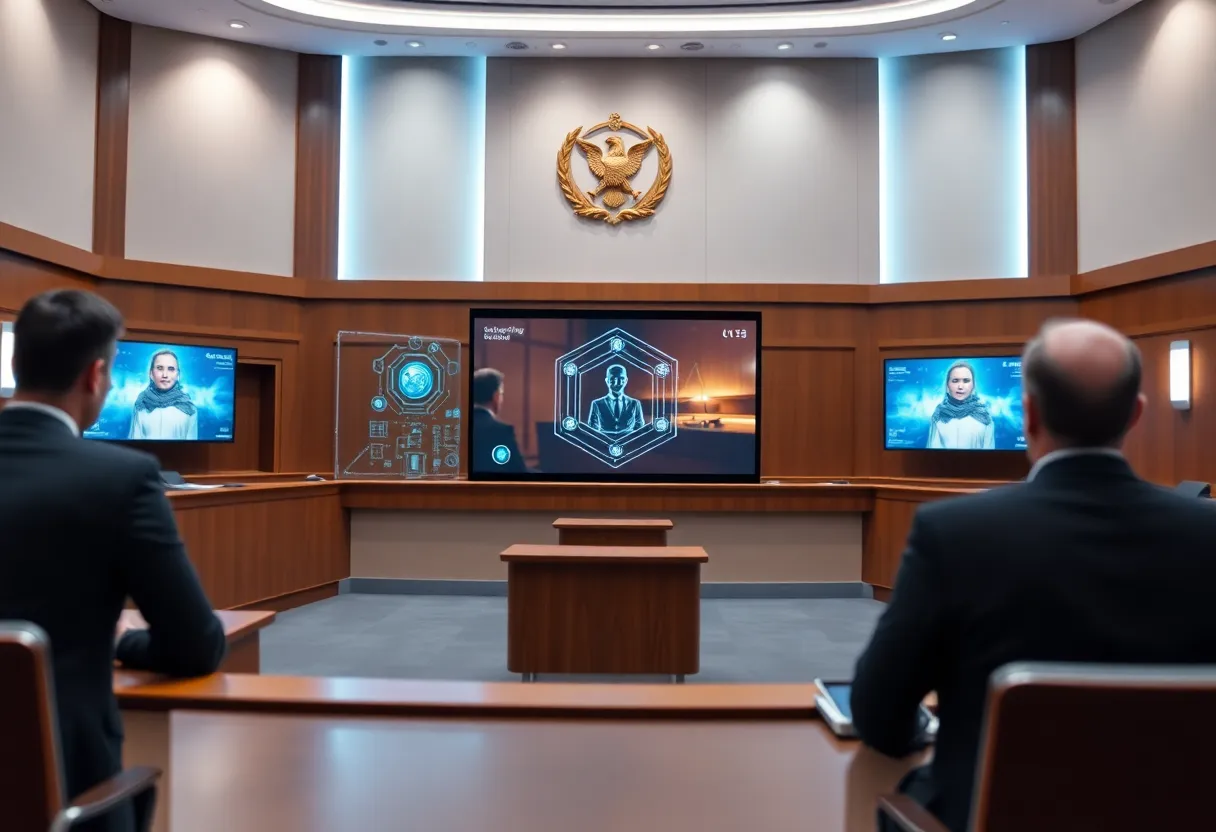 Courtroom showcasing AI video presentation technology