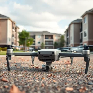 Amazon delivery drone resting on the ground after a crash in Tolleson, Arizona.