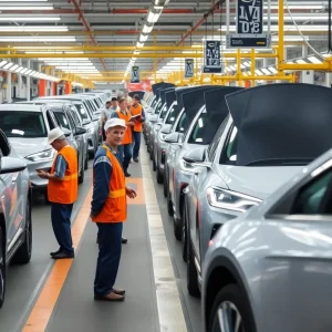 Electric vehicles in production at an Arizona automotive factory