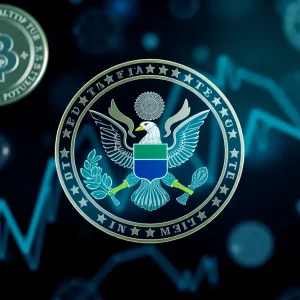 Abstract representation of cryptocurrency and public finance
