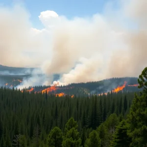 Wildfire engulfing the forest in Arizona