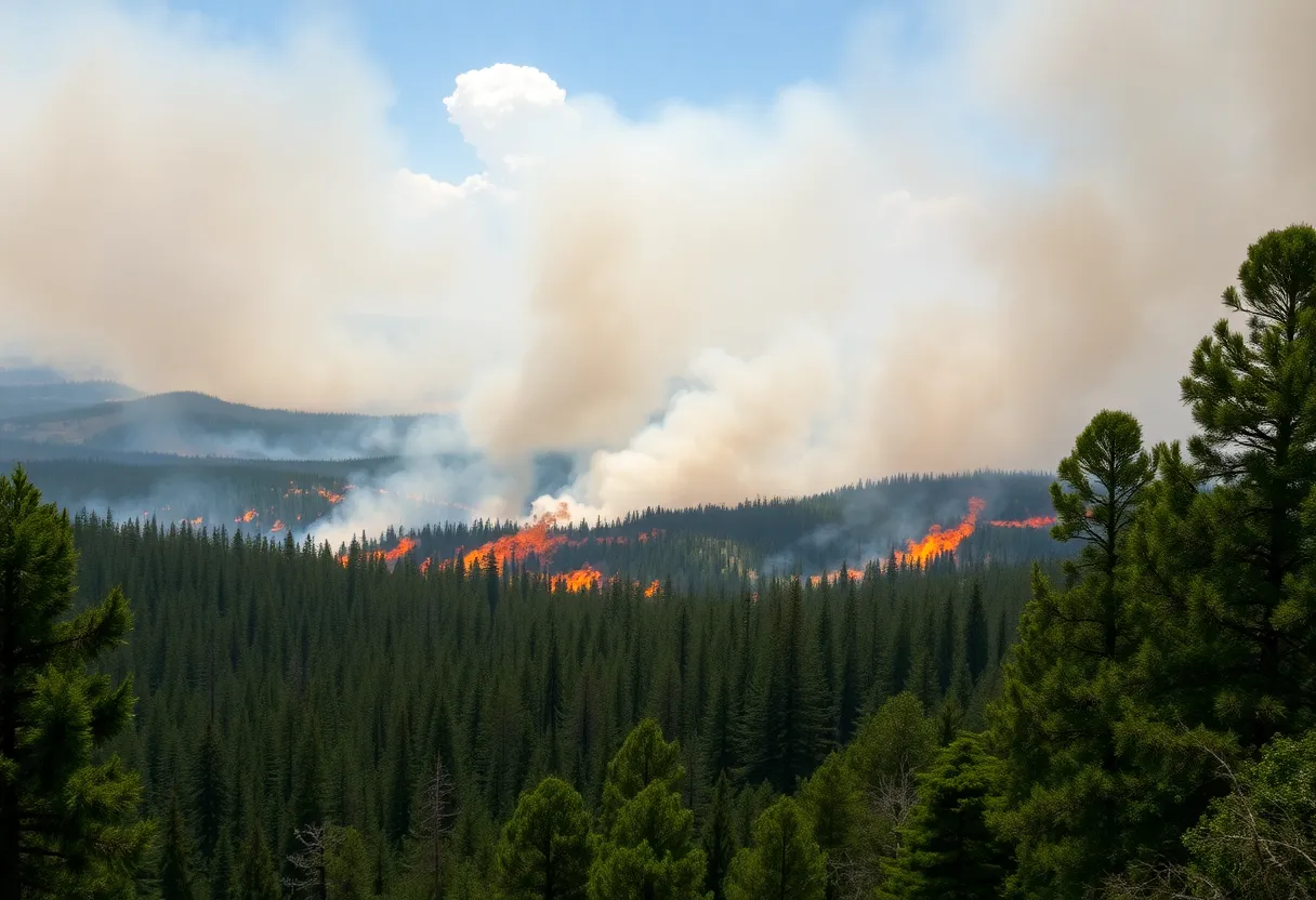 Wildfire engulfing the forest in Arizona