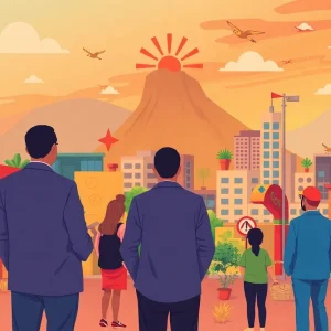 Illustration of Arizona's business communities and economic growth symbols