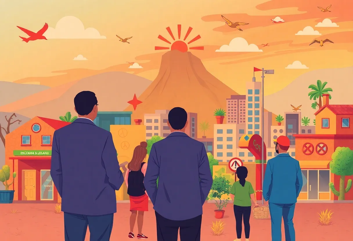 Illustration of Arizona's business communities and economic growth symbols