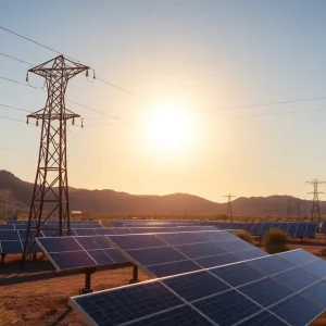 Aerial view of Arizona’s solar energy facilities and outdated electric grid.