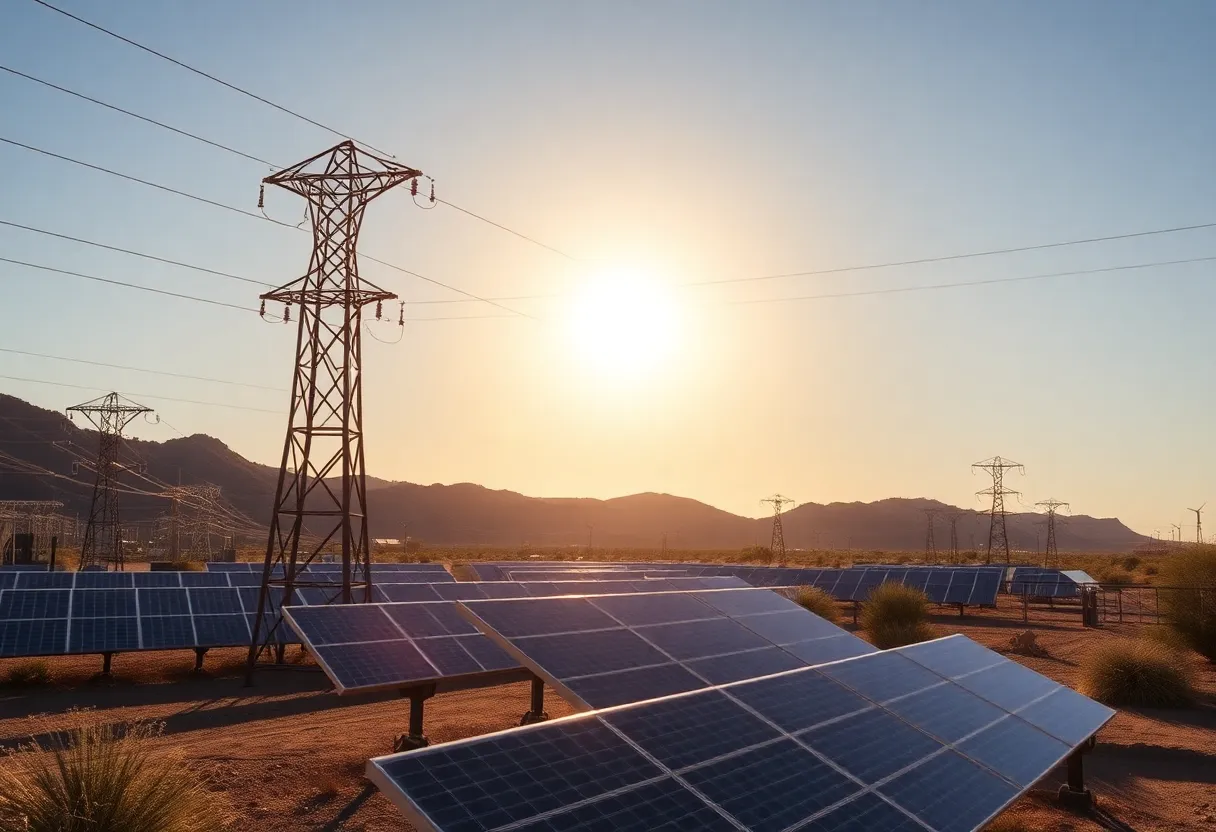 Aerial view of Arizona’s solar energy facilities and outdated electric grid.