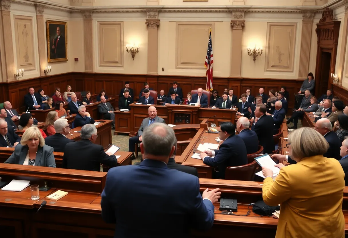 Arizona lawmakers discussing legislation in a capitol building.
