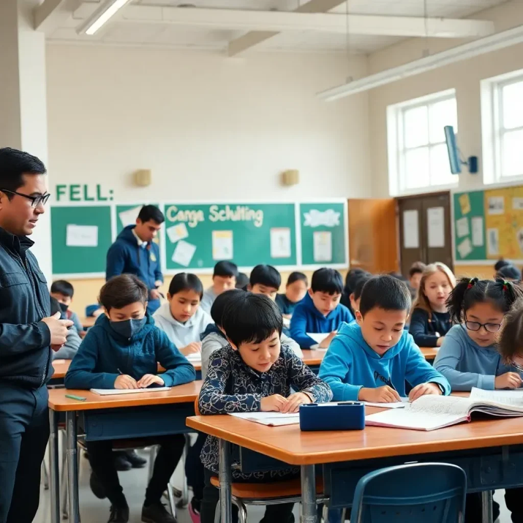 Students in a safe school environment with security measures