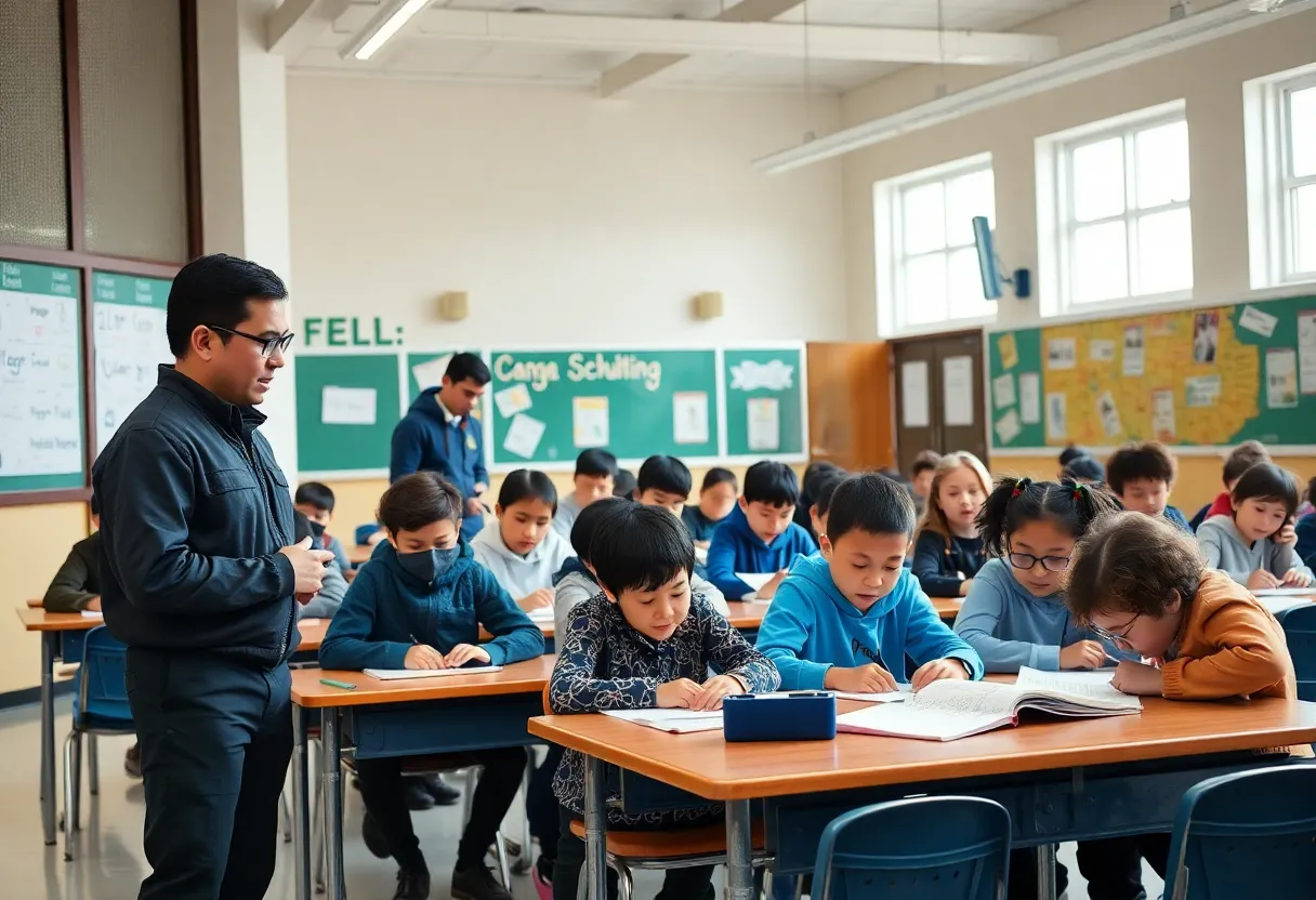 Students in a safe school environment with security measures