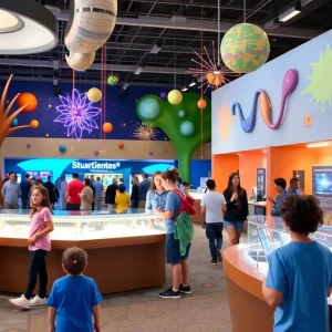 Families participating in interactive exhibits at the Arizona Science Center.
