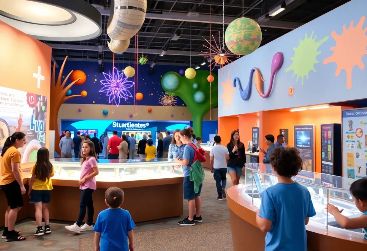 Families participating in interactive exhibits at the Arizona Science Center.