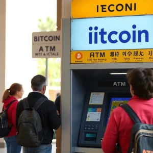 Bitcoin ATM kiosk with consumer protection signs in Arizona