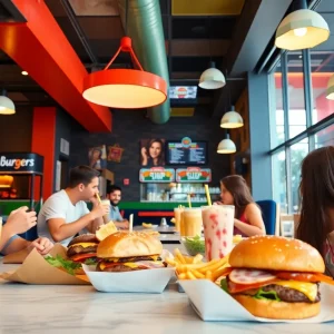Interior of Bobby's Burgers with customers enjoying meals.