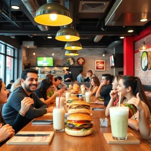 Interior of Bobby's Burgers restaurant featuring unique burger offerings