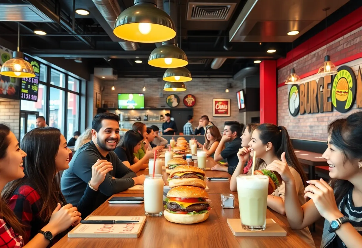 Interior of Bobby's Burgers restaurant featuring unique burger offerings