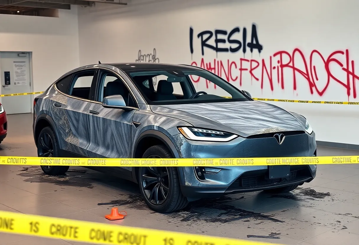 Burned Tesla Cybertruck surrounded by police tape