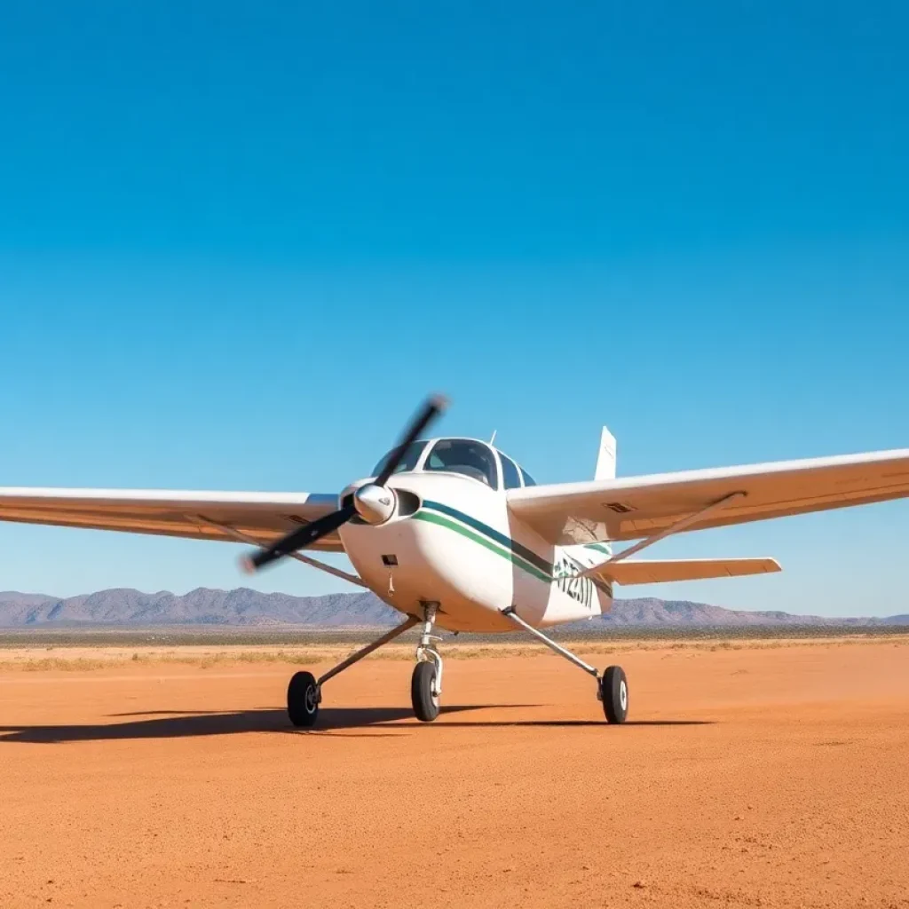Cessna 172 on a dirt strip after emergency landing