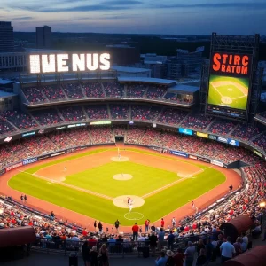 Rendering of Chase Field with modern upgrades and fans enjoying a game