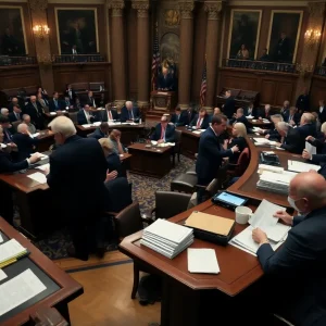 Congressional chamber during late-night negotiations