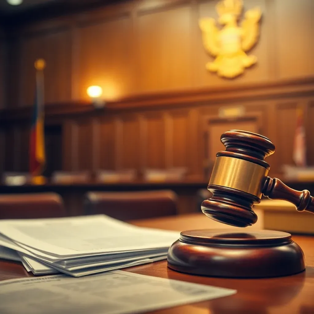 Gavel and legal documents in a courtroom setting