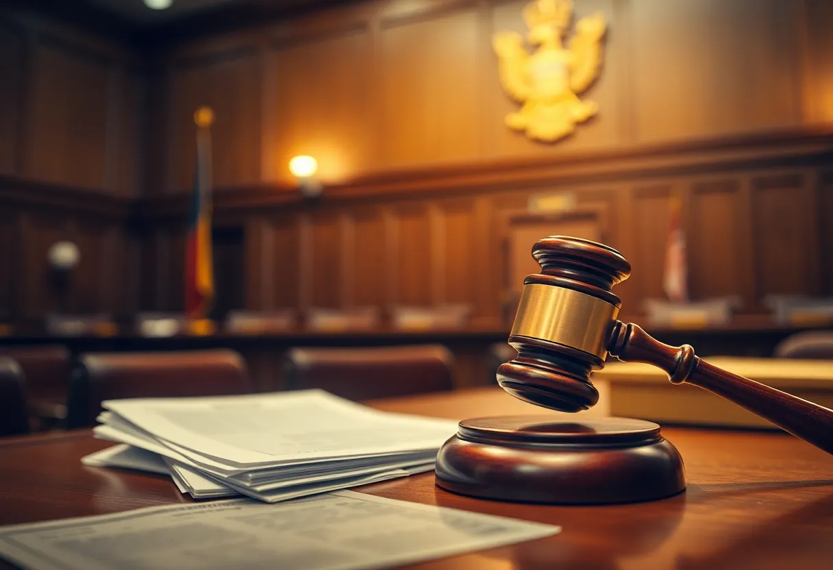Gavel and legal documents in a courtroom setting