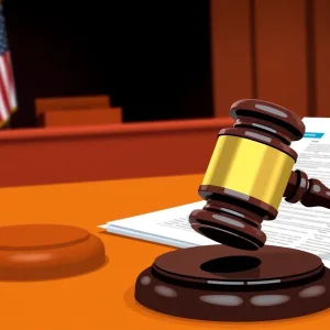 Illustration of a courtroom representing a Medicaid fraud case