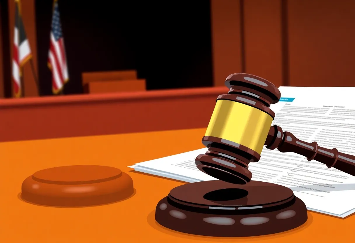 Illustration of a courtroom representing a Medicaid fraud case