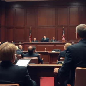 Courtroom during a high-profile trial