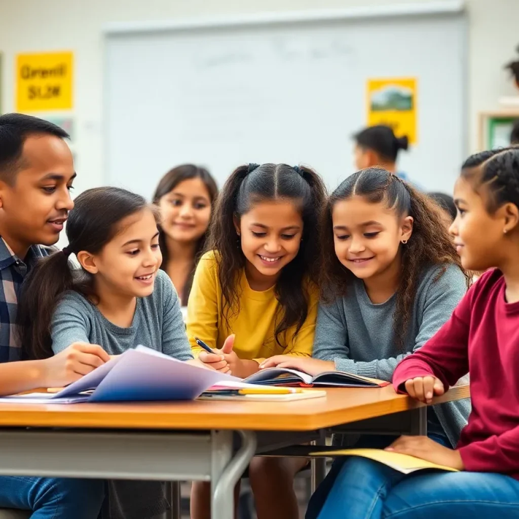 A diverse group of students participating in a collaborative classroom activity