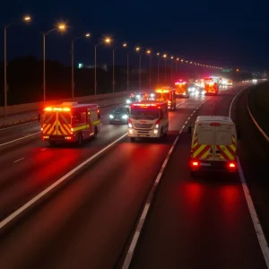 Emergency vehicles at the scene of a vehicle crash on Loop 101