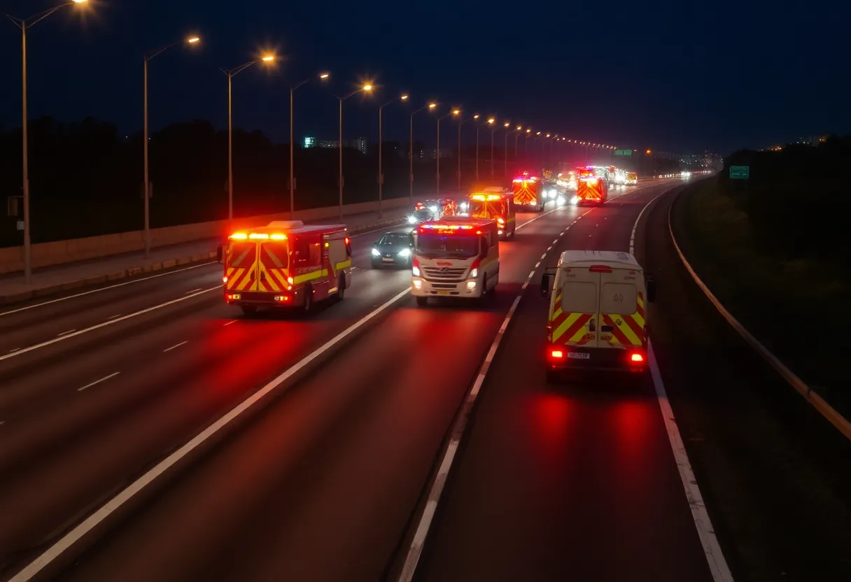 Emergency vehicles at the scene of a vehicle crash on Loop 101